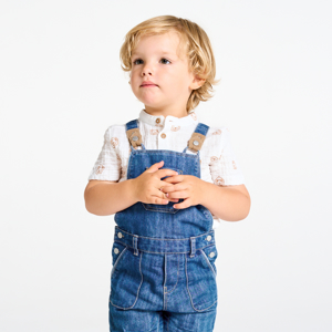 Korte salopette van denim blauw babyjongen 1