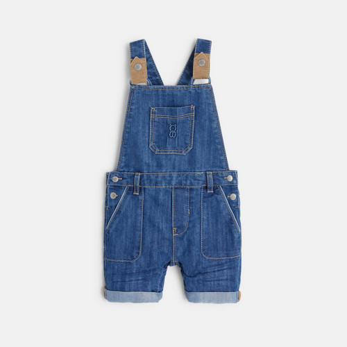 Salopette Courte Denim Bleue Bébé Garçon - Denim Bleu Stone - 6M - OBAIBI