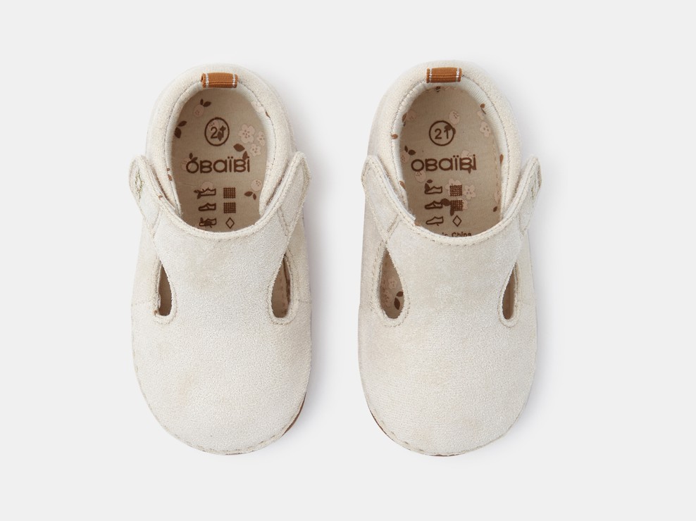 Beigefarbene Laufgitter-Hausschuhe Baby Mädchen 2