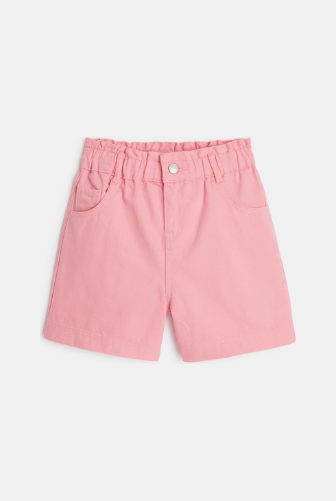 Kratke hlače z visokim pasom iz enobarvnega platna rožnata deklica 2