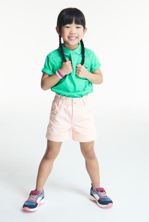 Shorts a vita alta in tela tinta unita rosa bambina 1