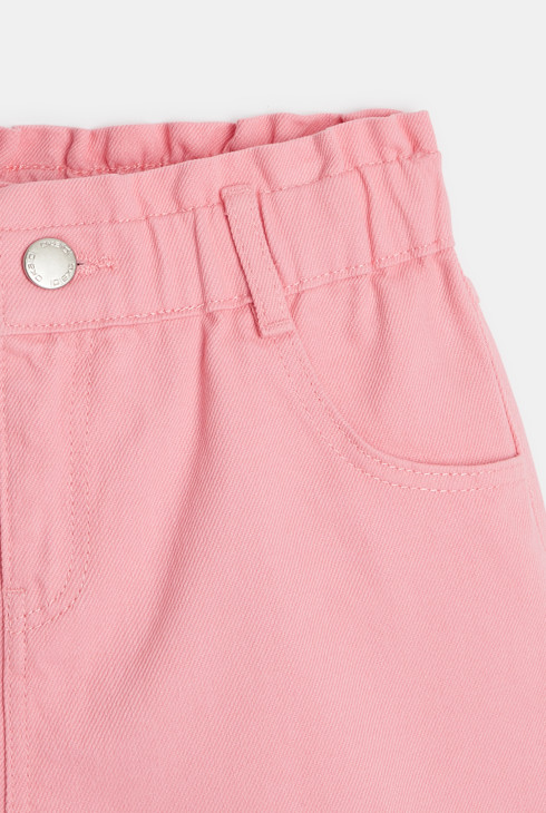 Kratke hlače z visokim pasom iz enobarvnega platna rožnata deklica 2