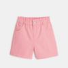 Short taille haute en toile unie rose fille