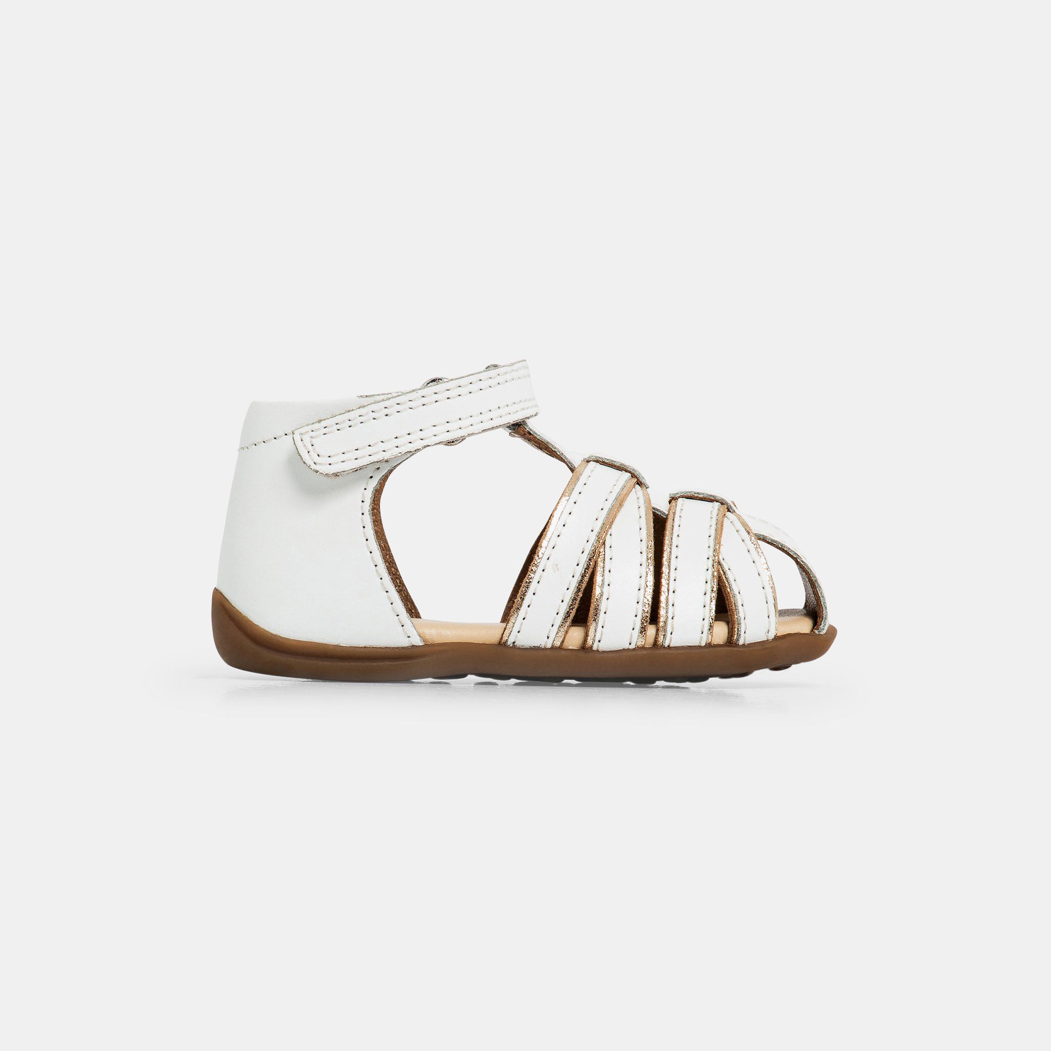 Sandales cuir premiers pas blanc bebe fille Okaidi Obaibi