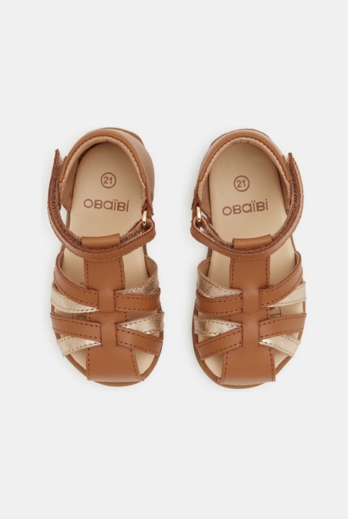 Sandales cuir premiers pas beige bébé fille