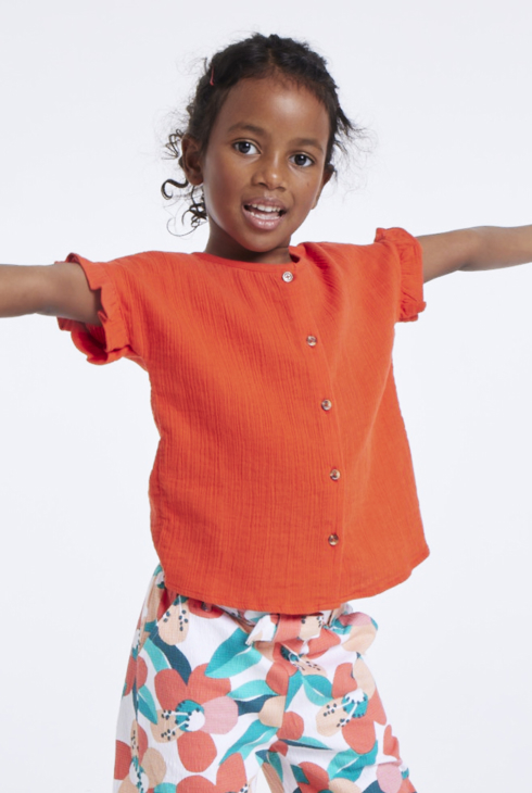 Bluza iz enobarvne tetra bombažne tkanine rdeča deklica 1