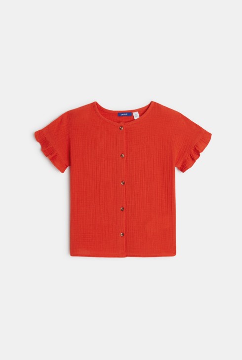 Bluza iz enobarvne tetra bombažne tkanine rdeča deklica 2