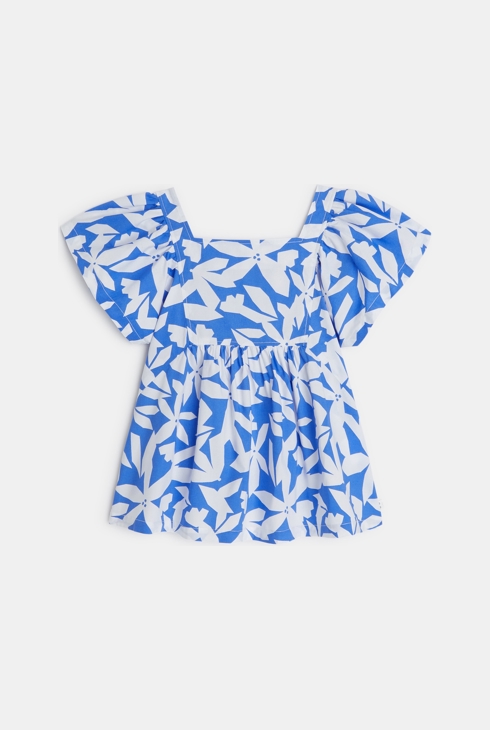Potiskana bluza z metuljčkastimi rokavi modra deklica 1