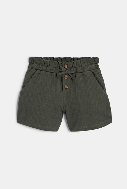 Short taille haute uni vert cyprès fille 1