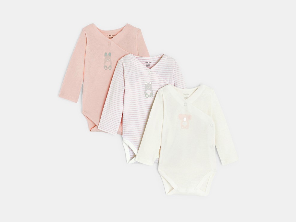 Langärmeliger Baby-Body in Wickelform für Mädchen (3er-Pack) 1
