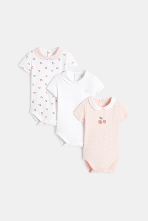 Body z kołnierzykiem w wisienki (3 szt.) różowy noworodek 1