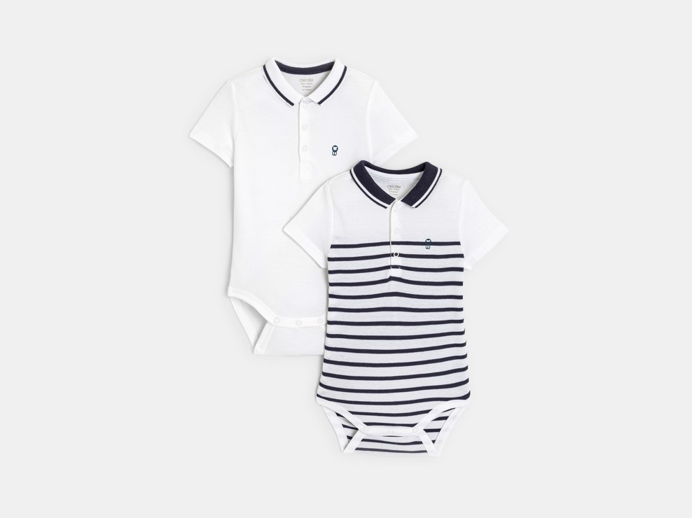 Body maille piquée col polo (lot de 2) bleu naissance 1