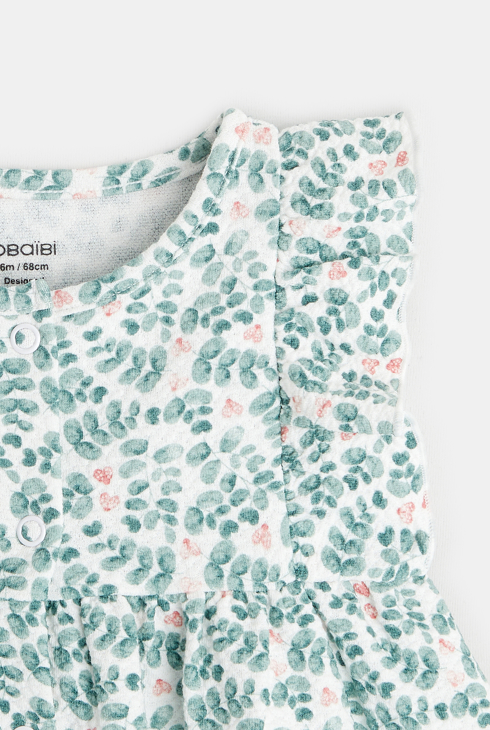 Robe fleurie gaufrée et bloomer verte naissance 2