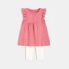 Robe effet pointelle et legging rose naissance