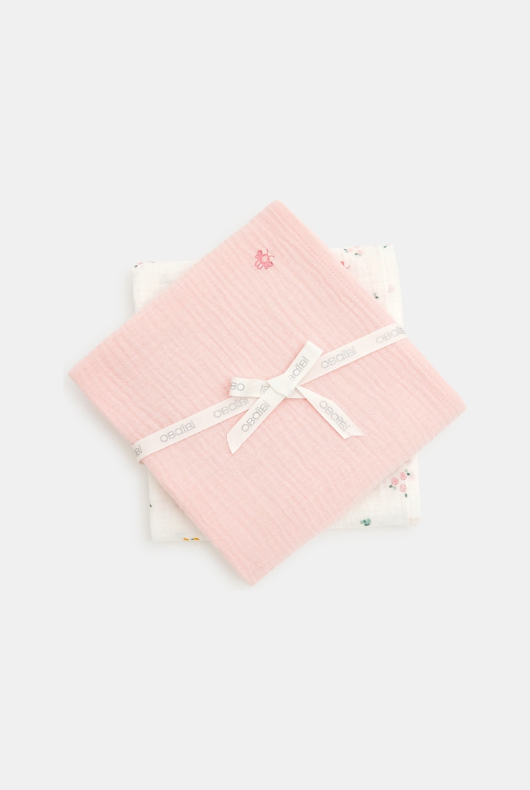 Langes en gaze de coton fleuri et uni (lot de 2) blanc naissance 1