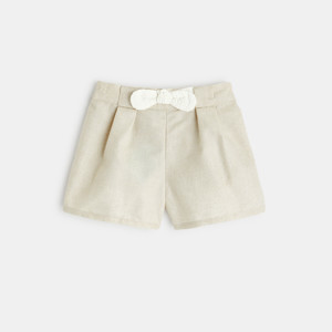 Short brillant à nœud beige bébé fille 1