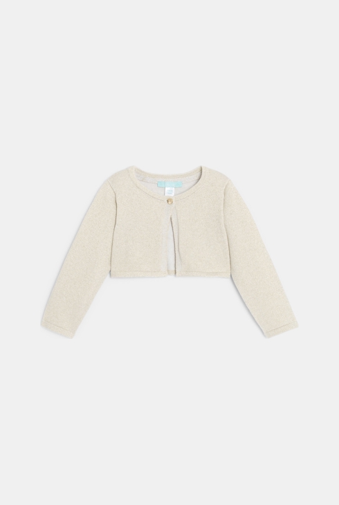 Gilet boléro court maille tricot doré bébé fille