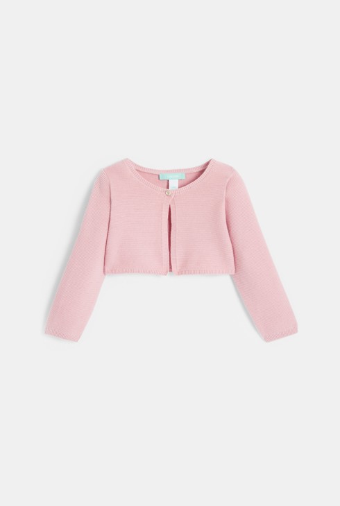 Gilet boléro court maille tricot rose bébé fille 2