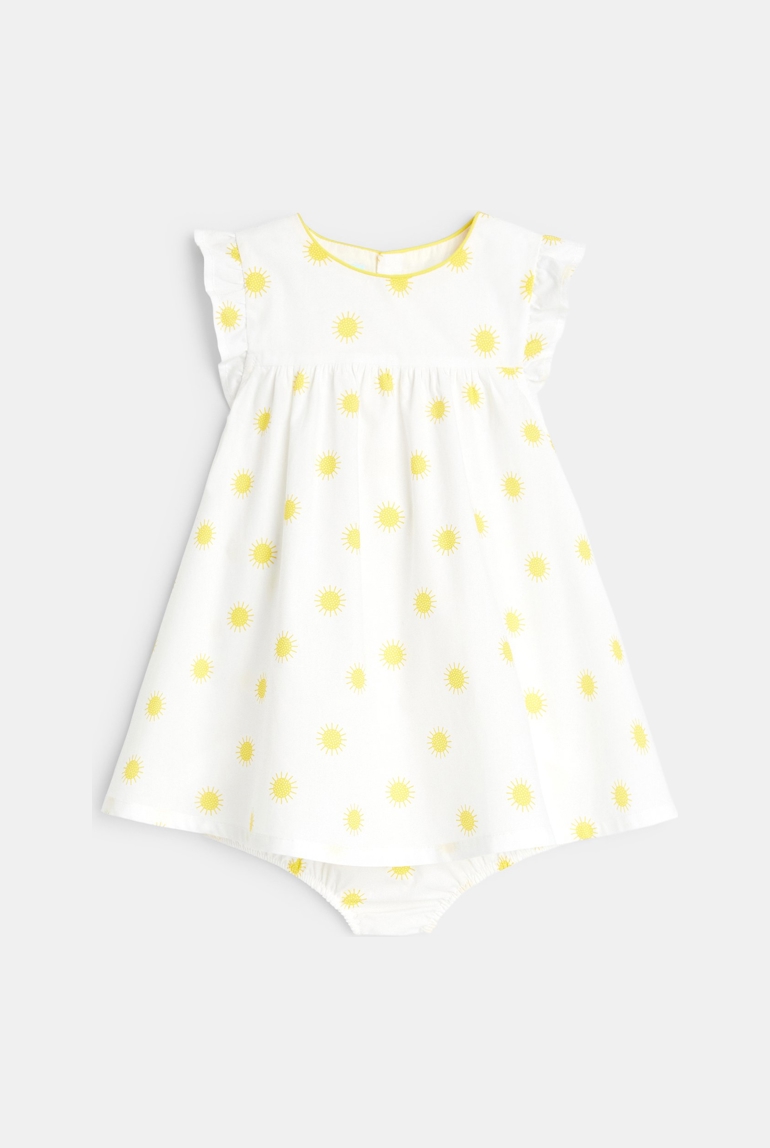Robe fleurie seersucker et bloomer jaune bébé fille 1