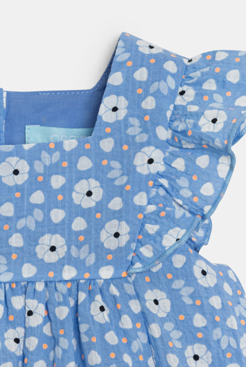 Robe chic fleurie bleu bébé fille 2