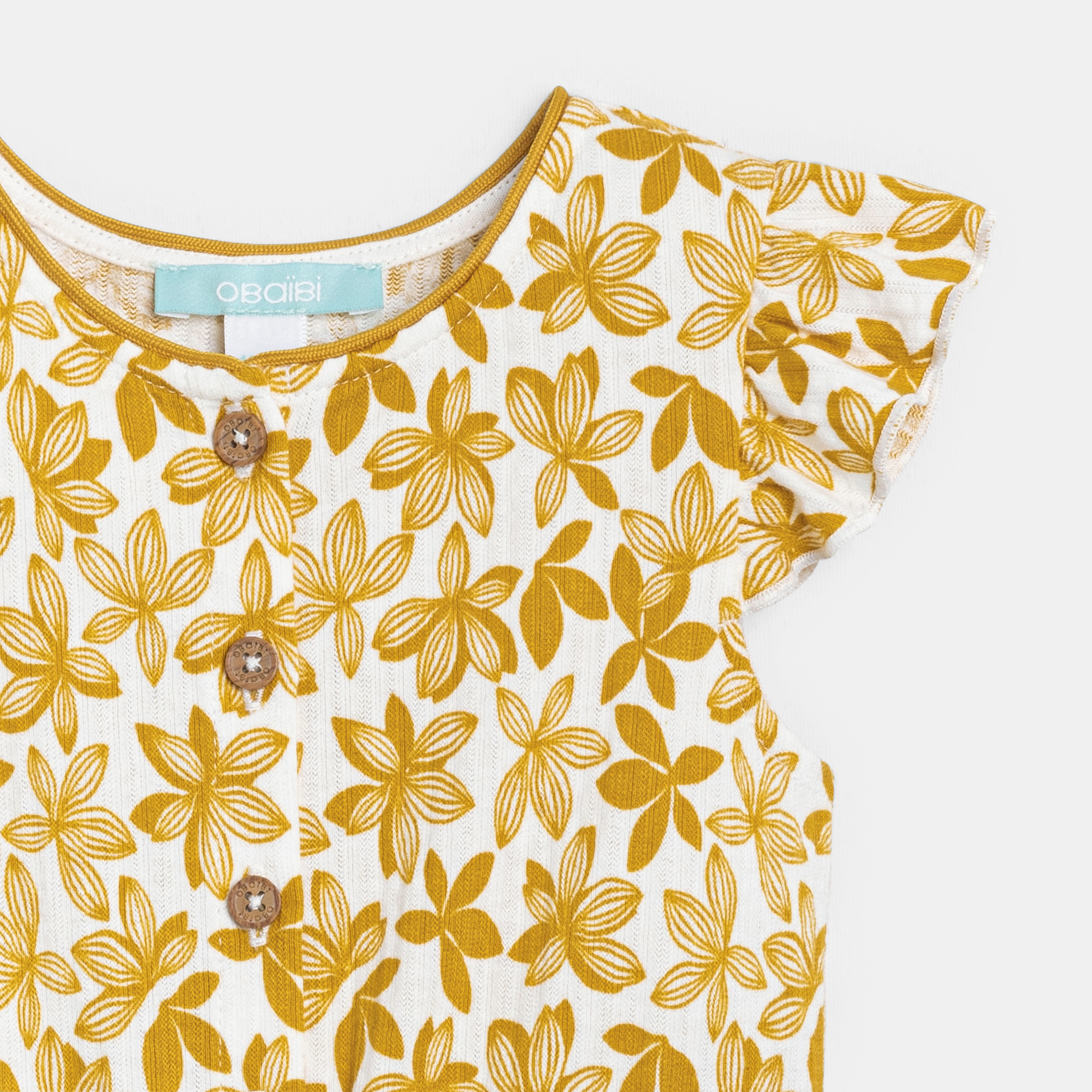 Baby girl's yellow floral jumpsuit in textured fabric Okaïdi