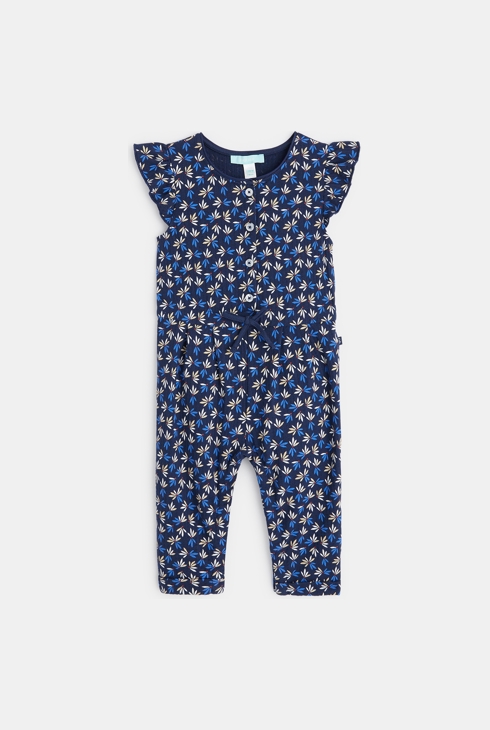 Combinaison maille reliefée fleurie bleu bébé fille 1