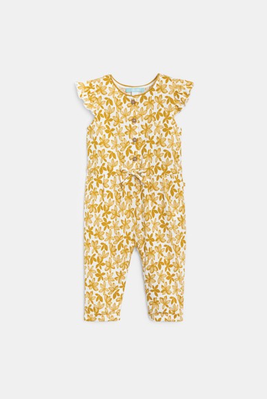 Baby girl's yellow floral jumpsuit in textured fabric Okaïdi