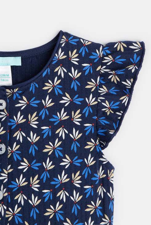 Combinaison maille reliefée fleurie bleu bébé fille 2