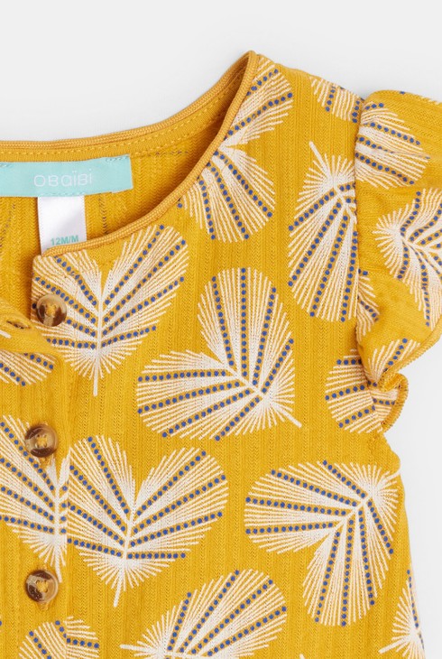 Baby girl's yellow floral jumpsuit in textured fabric 2