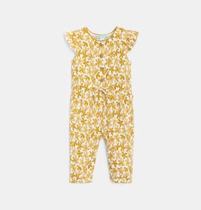 Baby girl's yellow floral jumpsuit in textured fabric 1