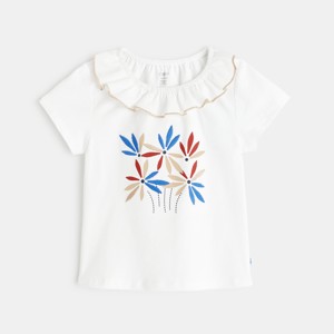 T-shirt col volant fleurs blanc bébé fille 1