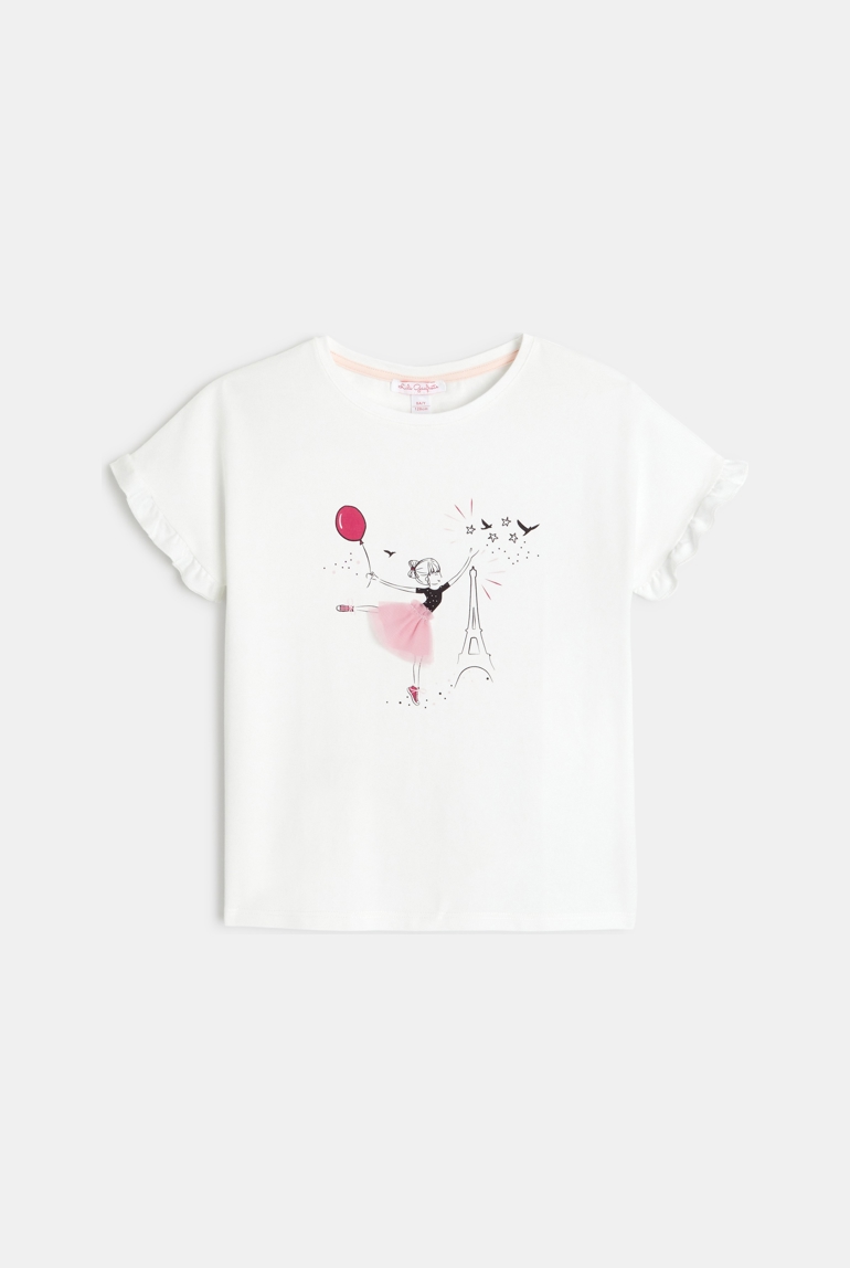 Tshirt blanc dessin crayonné Lili Gaufrette fille 1