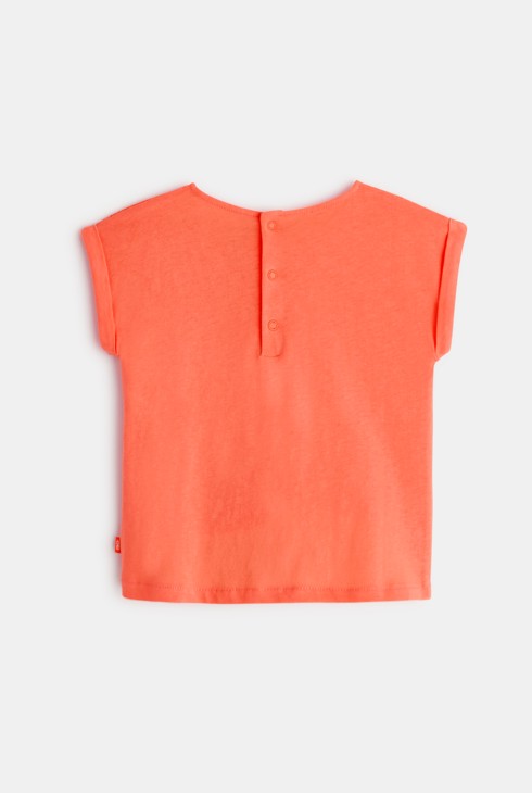 T-Shirt aus zwei Materialien mit englischer Stickerei Orange Baby Mädchen 2