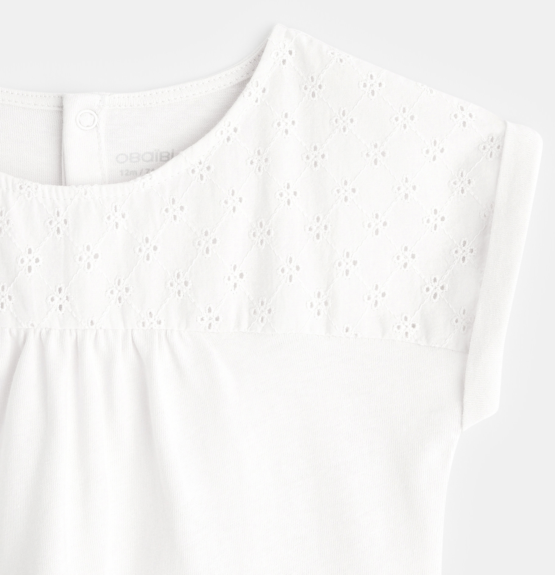 T-Shirt aus zwei Materialien mit englischer Stickerei Weiß Baby Mädchen 2