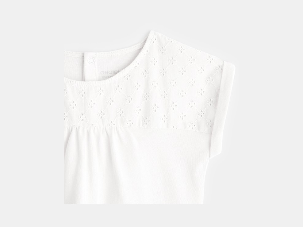 T-shirt van twee materialen met Engelse borduursels wit babymeisje 2