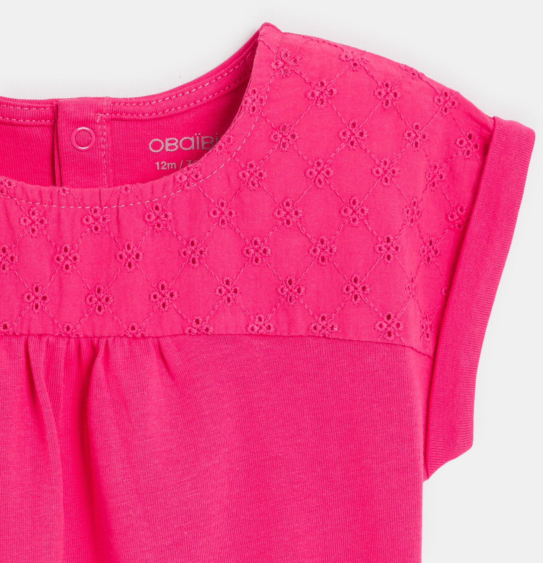 Rosa Mädchen-T-Shirt aus zwei Materialian mit Lochstickerei für Kleinkinder 2