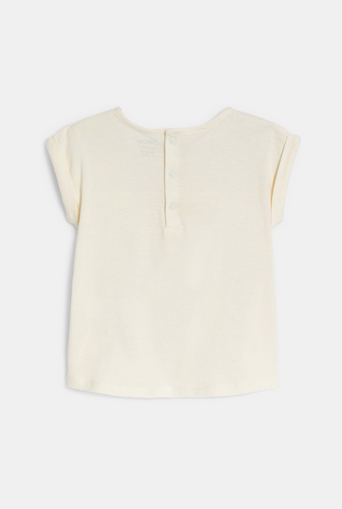 Weißes Mädchen-T-Shirt aus zwei Materialien mit Lochstickerei für Kleinkinder 2