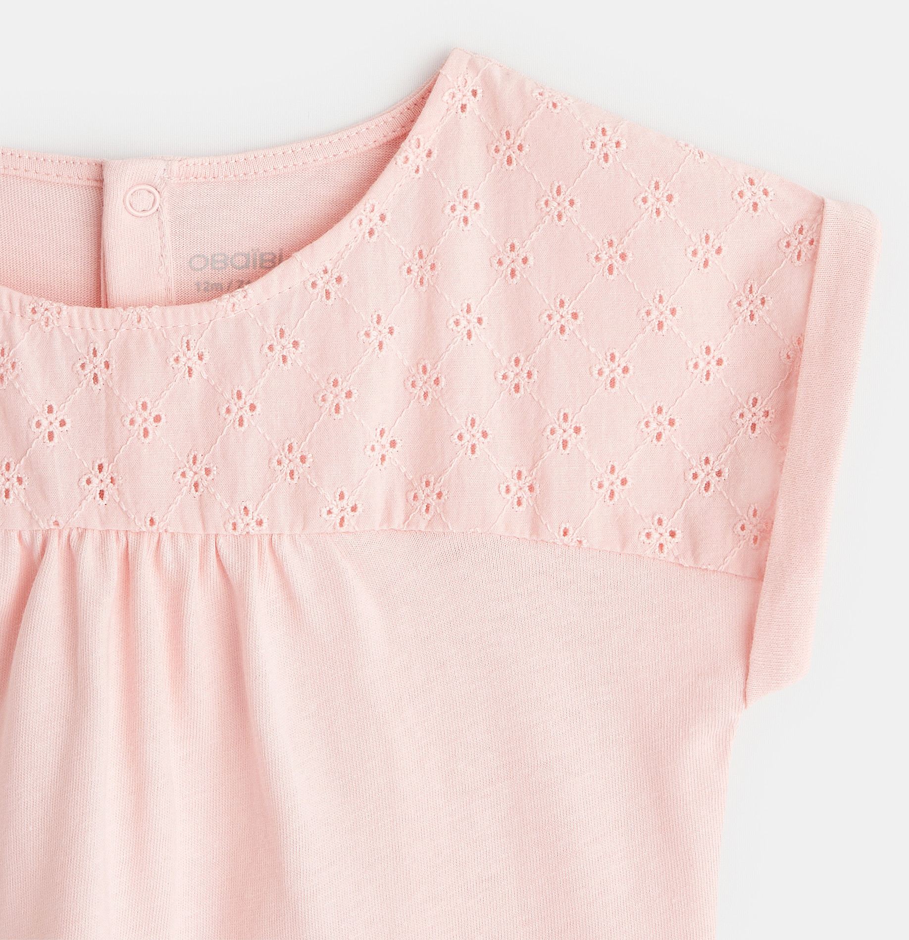 T-Shirt aus zwei Materialien mit englischer Stickerei Rosa Baby Mädchen 2