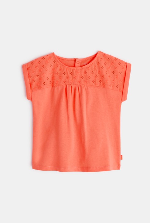 T-Shirt aus zwei Materialien mit englischer Stickerei Orange Baby Mädchen 2