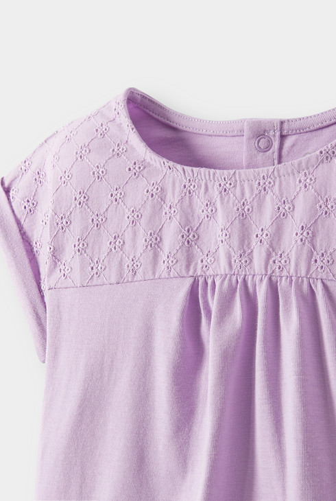 T-Shirt zwei Materialien Lochstickerei violett Kleinkind Mädchen 2