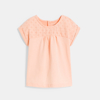 T-shirt bi-matière broderie anglaise rose bébé fille