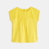 T-shirt bi-matière broderie anglaise jaune bébé fille