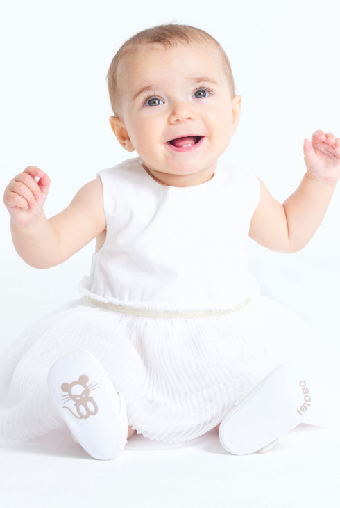 Elegantes Kleid aus Materialmix mit Bloomer Weiß Baby Mädchen 1