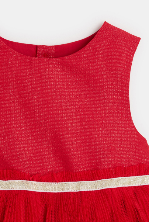 Robe chic bi-matière avec bloomer rouge bébé fille