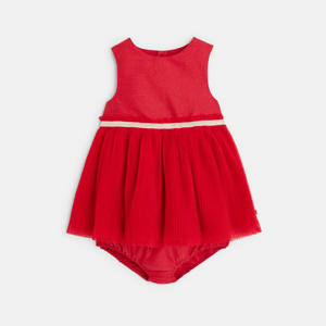 Robe chic bi-matière avec bloomer rouge bébé fille 1