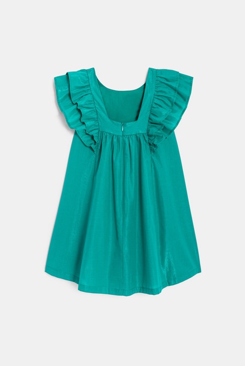 Svetlikajoča se obleka z volančki zelena deklica 2