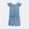 Combishort en denim léger bleu fille