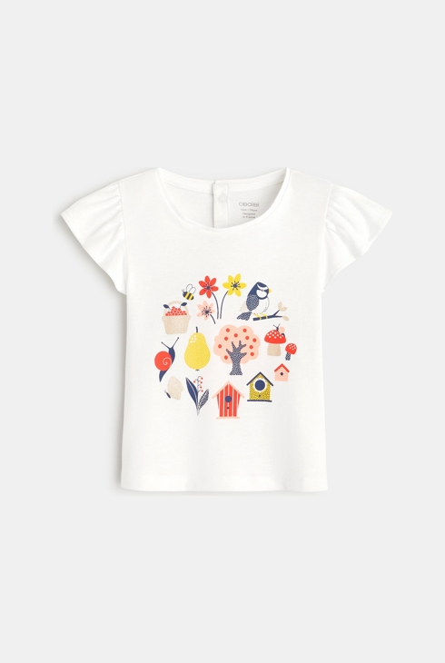 T-shirt impression oiseaux et jardin blanc bébé fille 1