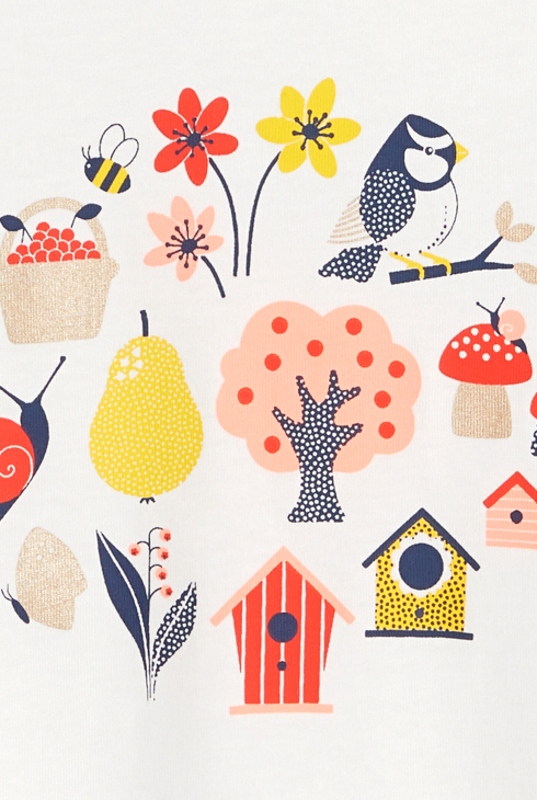 T-shirt impression oiseaux et jardin blanc bébé fille 2