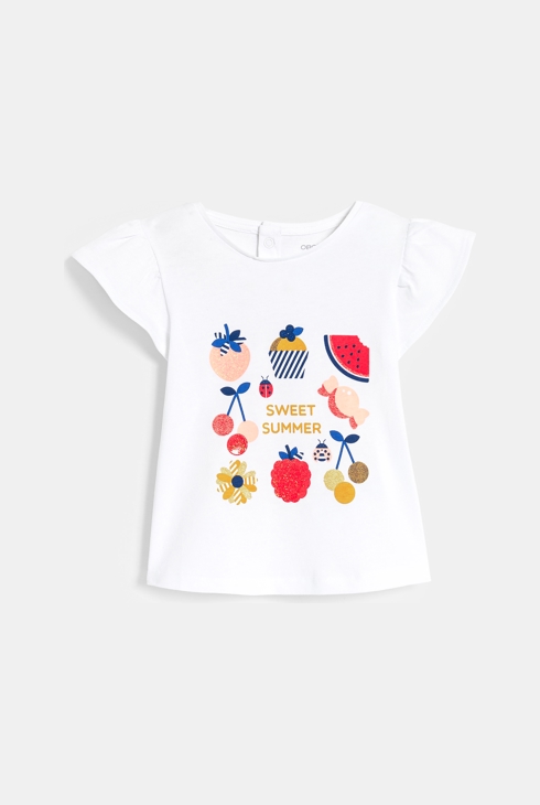 Weißes Baby-T-Shirt mit Obstprint für Mädchen 1